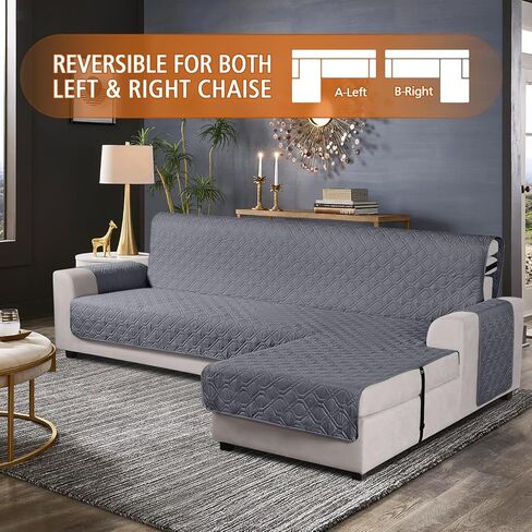 VANSOFY Upgraded Sectional Couch Covers 100% Waterproof L Shaped Sofa Slipcover Reversible Chaise Lounge Cover for Sectional Sofa Furniture Protector Cover for Pets Dog Cat(Large, Gray) in Kuwait