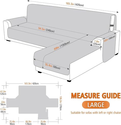 VANSOFY Upgraded Sectional Couch Covers 100% Waterproof L Shaped Sofa Slipcover Reversible Chaise Lounge Cover for Sectional Sofa Furniture Protector Cover for Pets Dog Cat(Large, Gray) in Kuwait
