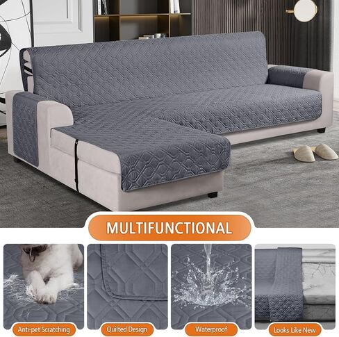 VANSOFY Upgraded Sectional Couch Covers 100% Waterproof L Shaped Sofa Slipcover Reversible Chaise Lounge Cover for Sectional Sofa Furniture Protector Cover for Pets Dog Cat(Large, Gray) in Kuwait