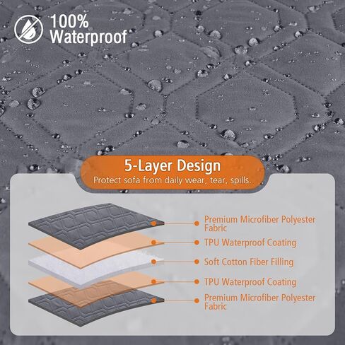 VANSOFY Upgraded Sectional Couch Covers 100% Waterproof L Shaped Sofa Slipcover Reversible Chaise Lounge Cover for Sectional Sofa Furniture Protector Cover for Pets Dog Cat(Large, Gray) in Kuwait