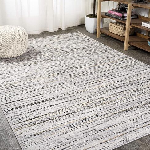 JONATHAN Y SOR200A-8 Loom Modern Strie' سجادة داخلية مخططة سادة كاجوال انتقالية سهلة التنظيف لغرفة النوم وغرفة المعيشة والمطبخ غير متساقطة، 8 أقدام × 10 أقدام، رمادي/أسود in Kuwait