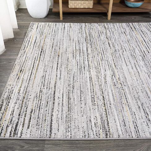 JONATHAN Y SOR200A-8 Loom Modern Strie' سجادة داخلية مخططة سادة كاجوال انتقالية سهلة التنظيف لغرفة النوم وغرفة المعيشة والمطبخ غير متساقطة، 8 أقدام × 10 أقدام، رمادي/أسود in Kuwait