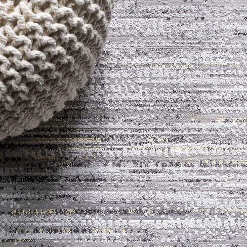 JONATHAN Y SOR200A-8 Loom Modern Strie' سجادة داخلية مخططة سادة كاجوال انتقالية سهلة التنظيف لغرفة النوم وغرفة المعيشة والمطبخ غير متساقطة، 8 أقدام × 10 أقدام، رمادي/أسود in Kuwait