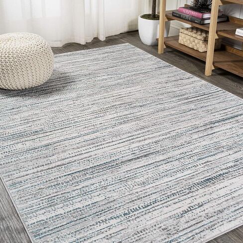 JONATHAN Y SOR200A-8 Loom Modern Strie' سجادة داخلية مخططة سادة كاجوال انتقالية سهلة التنظيف لغرفة النوم وغرفة المعيشة والمطبخ غير متساقطة، 8 أقدام × 10 أقدام، رمادي/أسود in Kuwait