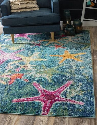 Unique Loom Positano Collection Coastal Modern Bright Colors Starfish Navy Blue Area Rug (8' x 10') in Kuwait