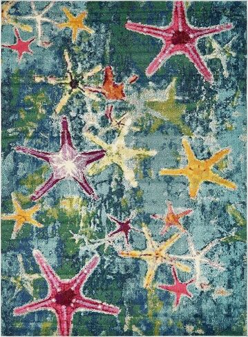 Unique Loom Positano Collection Coastal Modern Bright Colors Starfish Navy Blue Area Rug (8' x 10') in Kuwait