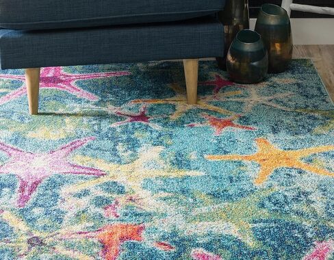 Unique Loom Positano Collection Coastal Modern Bright Colors Starfish Navy Blue Area Rug (8' x 10') in Kuwait