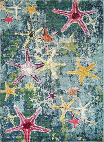 Unique Loom Positano Collection Coastal Modern Bright Colors Starfish Navy Blue Area Rug (8' x 10') in Kuwait