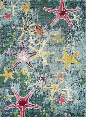 Unique Loom Positano Collection Coastal Modern Bright Colors Starfish Navy Blue Area Rug (8' x 10') in Kuwait