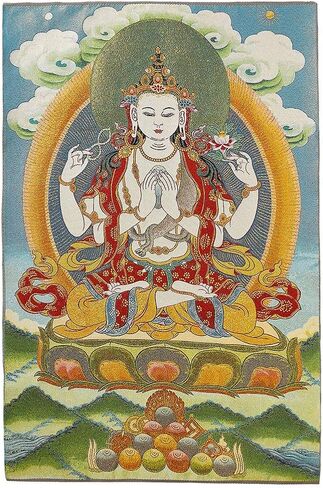 ZenBless Silk Embroidery Tibetan Thangka with Kashgari Buddha Wall Hanging for Home Décor Tapestry Meditation in Kuwait