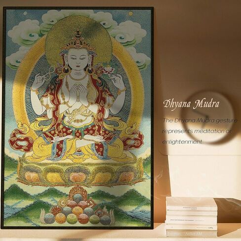 ZenBless Silk Embroidery Tibetan Thangka with Kashgari Buddha Wall Hanging for Home Décor Tapestry Meditation in Kuwait