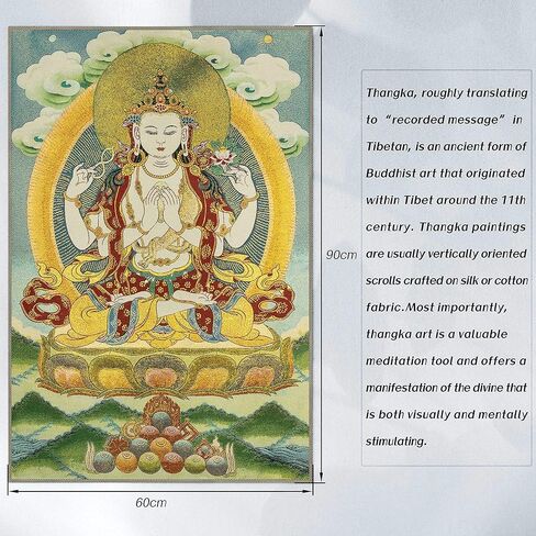 ZenBless Silk Embroidery Tibetan Thangka with Kashgari Buddha Wall Hanging for Home Décor Tapestry Meditation in Kuwait