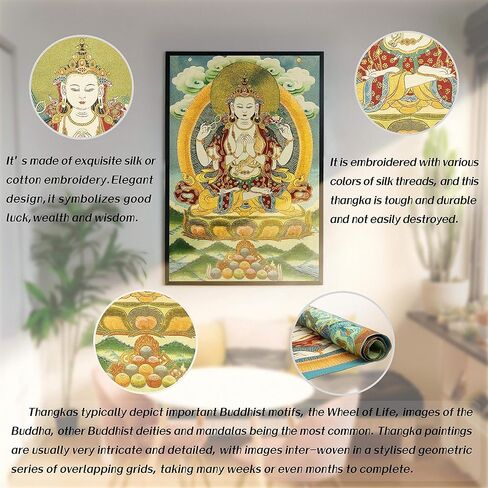 ZenBless Silk Embroidery Tibetan Thangka with Kashgari Buddha Wall Hanging for Home Décor Tapestry Meditation in Kuwait