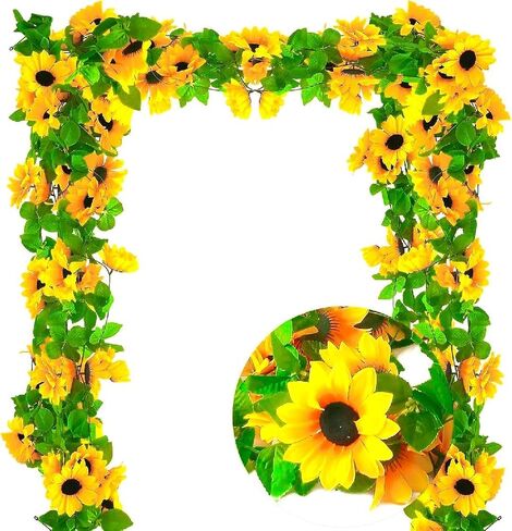 4 Pack Artificial Sunflower Garlands Decor, Silk Sunflower Vine Artificial Flowers Garland with Green Leaves for Wedding Party Wall Decoration in Saudi Arabia