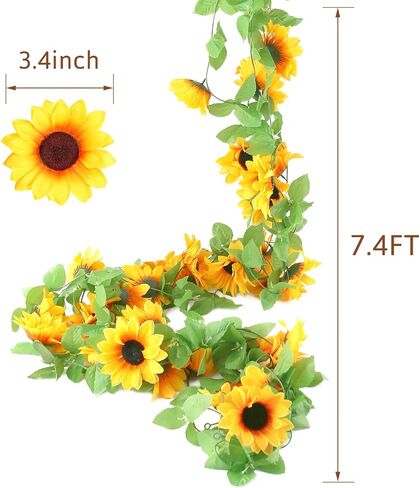 4 Pack Artificial Sunflower Garlands Decor, Silk Sunflower Vine Artificial Flowers Garland with Green Leaves for Wedding Party Wall Decoration in Saudi Arabia