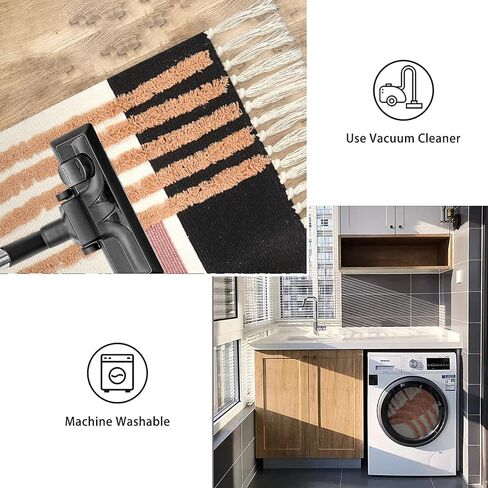 LEEVAN Washable Area Rug 3x5, Durable Bedroom Rug Handmade Entryway Rug Woven Living Room Throw Rug, Farmhouse Nursery Rug Boho Playroom Rug Soft Dining Room Rug Cute Rainbow Rug for Laundry Room in Kuwait