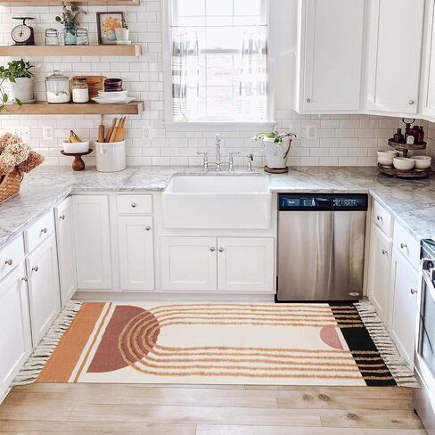 LEEVAN Washable Area Rug 3x5, Durable Bedroom Rug Handmade Entryway Rug Woven Living Room Throw Rug, Farmhouse Nursery Rug Boho Playroom Rug Soft Dining Room Rug Cute Rainbow Rug for Laundry Room in Kuwait