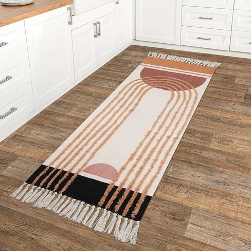 LEEVAN Washable Area Rug 3x5, Durable Bedroom Rug Handmade Entryway Rug Woven Living Room Throw Rug, Farmhouse Nursery Rug Boho Playroom Rug Soft Dining Room Rug Cute Rainbow Rug for Laundry Room in Kuwait