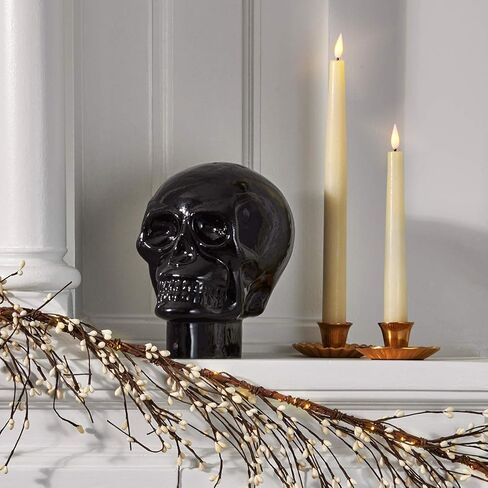 LampLust Glass Skull Home Decor - Halloween Decoration, 7 Inch Statue, Opaque Black, Durable Heavy Glass, Realistic Replica Human Skeleton Head - for Gothic Home Decor in Saudi Arabia