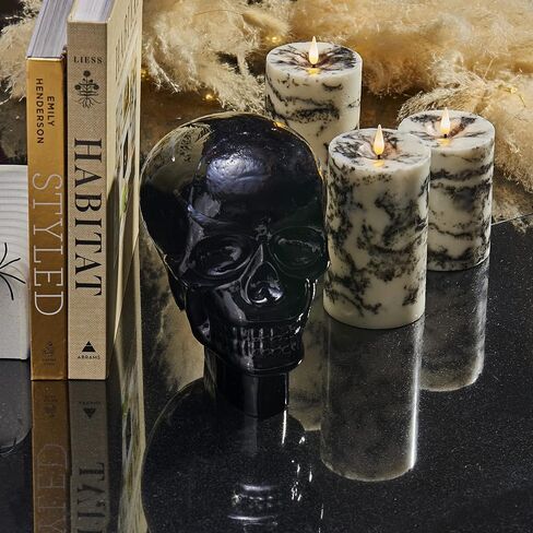 LampLust Glass Skull Home Decor - Halloween Decoration, 7 Inch Statue, Opaque Black, Durable Heavy Glass, Realistic Replica Human Skeleton Head - for Gothic Home Decor in Saudi Arabia