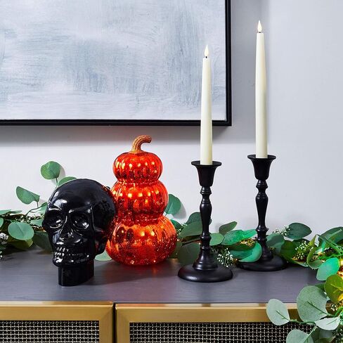 LampLust Glass Skull Home Decor - Halloween Decoration, 7 Inch Statue, Opaque Black, Durable Heavy Glass, Realistic Replica Human Skeleton Head - for Gothic Home Decor in Saudi Arabia