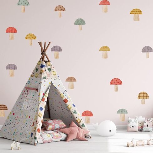 Watercolor Mushroom Decor Retro Wall Decals - Peel and Stick Vinyl Stickers for Kids Nursery Baby Room Bedroom - Wall Art Decor in Saudi Arabia