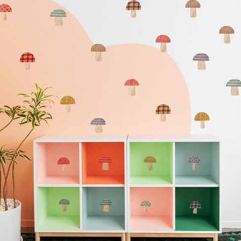 Watercolor Mushroom Decor Retro Wall Decals - Peel and Stick Vinyl Stickers for Kids Nursery Baby Room Bedroom - Wall Art Decor in Saudi Arabia
