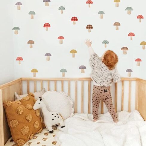 Watercolor Mushroom Decor Retro Wall Decals - Peel and Stick Vinyl Stickers for Kids Nursery Baby Room Bedroom - Wall Art Decor in Saudi Arabia