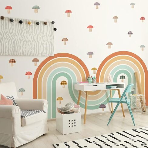 Watercolor Mushroom Decor Retro Wall Decals - Peel and Stick Vinyl Stickers for Kids Nursery Baby Room Bedroom - Wall Art Decor in Saudi Arabia