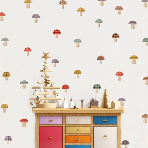 Watercolor Mushroom Decor Retro Wall Decals - Peel and Stick Vinyl Stickers for Kids Nursery Baby Room Bedroom - Wall Art Decor in Saudi Arabia