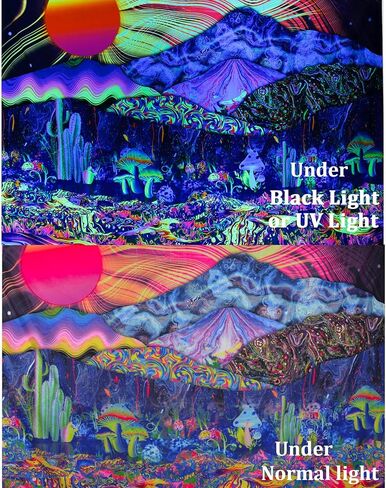 Ameyahud Blacklight Mountain نسيج مخدر الشمس نسيج الأشعة فوق البنفسجية رد الفعل الخيال النبات نسيج ملون طبيعة المناظر الطبيعية الجدار شنقا نسيج لديكور الغرفة H51.2 * W59.1 in Kuwait