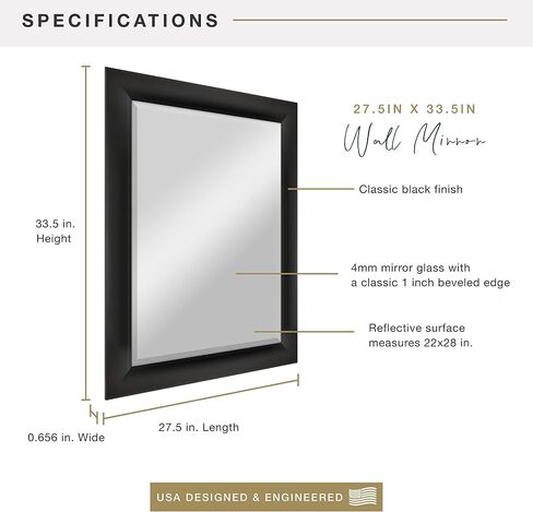 MCS 66978 Simplicity Mirror, 21.5 Inch x 25.5 Inch, Black in Saudi Arabia