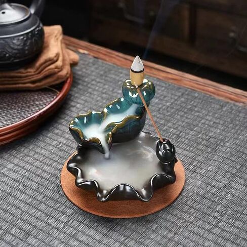 Incense Burner, Ceramic Backflow Incense Holder,Incense Waterfall with 50 Backflow Incense Cones&30 Incense Sticks,for Namaste Yoga Meditation and Home Decor Gift in Saudi Arabia