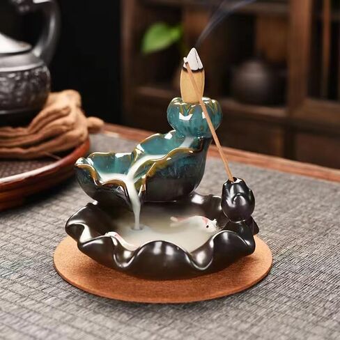 Incense Burner, Ceramic Backflow Incense Holder,Incense Waterfall with 50 Backflow Incense Cones&30 Incense Sticks,for Namaste Yoga Meditation and Home Decor Gift in Saudi Arabia