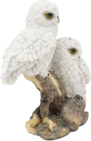 Ebros Mystical Two White Snowy Baby Owlets Perching On Tree Branch Statue 7" Wide Realistic Nocturnal Owl Pair Sculpture Nature Animal Bird Owls Figurine in Saudi Arabia