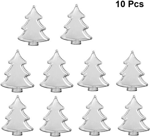 BESTOYARD 10PCS 10cm DIY Clear Plastic Fillable Christmas Tree Shaped Ball Craft Ornament Hang Decorations in Saudi Arabia