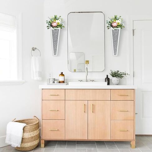 مجموعة مزهرية للزهور مكونة من قطعتين، مزهرية فضية معلقة على الحائط من الكريستال الماسي لديكور الحائط والزهور والنباتات، ديكور منزلي فاخر لتزيين الحائط وغرفة المعيشة وغرفة النوم وغرفة الطعام in Kuwait