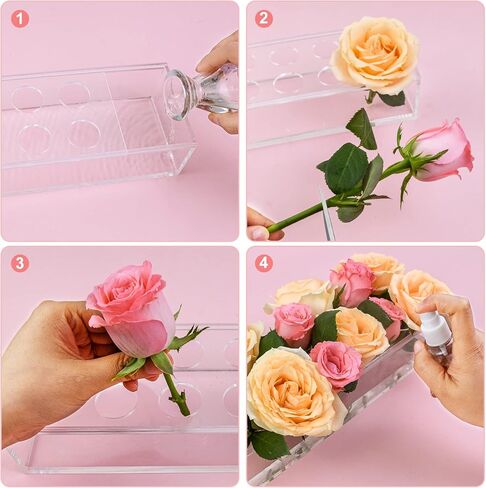 مزهرية زهور اكريليك من قطعتين، قطعة مركزية مستطيلة لطاولة الطعام، مزهرية عصرية من الاكريليك الشفاف 23.6 انش، مزهرية مستطيلة طويلة ومنخفضة لتنظيم الزهور للمنزل وحفلات الزفاف 24 فتحة in Kuwait