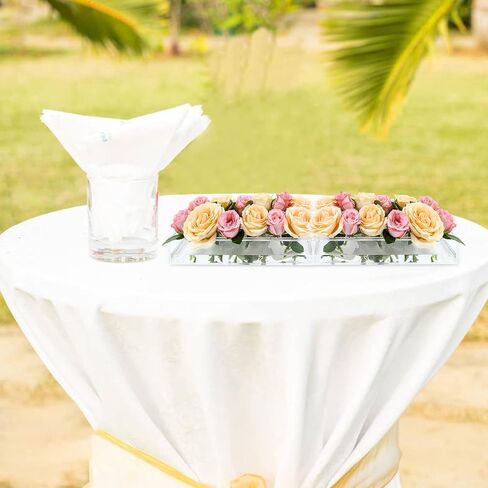 مزهرية زهور اكريليك من قطعتين، قطعة مركزية مستطيلة لطاولة الطعام، مزهرية عصرية من الاكريليك الشفاف 23.6 انش، مزهرية مستطيلة طويلة ومنخفضة لتنظيم الزهور للمنزل وحفلات الزفاف 24 فتحة in Kuwait