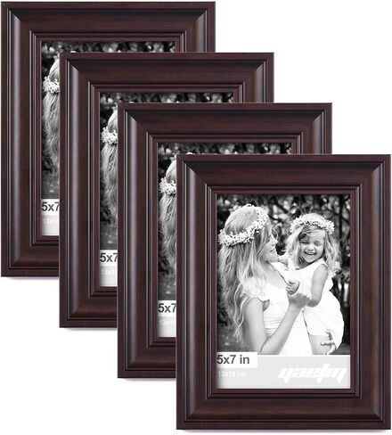 إطار صور Yaetm مقاس 8 × 10 مطفي إلى 5 × 7 مجموعة من 4 قوالب عريضة مقاس 1.4 بوصة وإطارات صور بنية داكنة مع زجاج مقسى عالي الدقة، وعرض على سطح الطاولة والتركيب على الحائط (4 عبوات، بني) in Kuwait