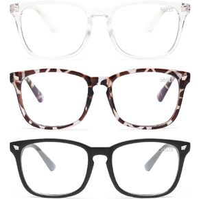 Gaoye Blue Light Blocking Glasses - 3 Pack Fashion Square Fake Eyeglasses, Anti UV Ray Computer Gaming Glasses, Blue Blockers Glasses for Women/Men, Matte Black+Leopard+Transparent in Kuwait