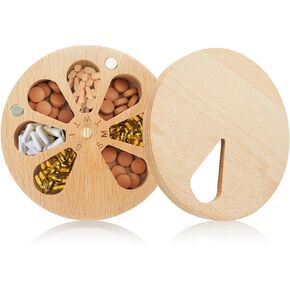 Succwoah Wooden Weekly Pill Organizer for Medicine Vitamin, 7-Day Pill Organizer Case Box, Twist Top Design with Days of The Week and Solid Wood Lid in Kuwait