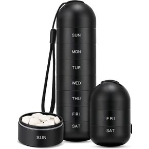 Zannaki 𝐎𝐫𝐢𝐠𝐢𝐧𝐚𝐥 Supplement Organizer, Large Metal Travel Pill Organizer, Aluminum Alloy BPA Free 7 Day Pill Box Case, Waterproof Weekly Daily Medicine Organizer Holder for Vitamin, Pills
