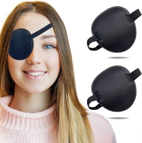 THSIREE 2PCS Eye Patch, Adjustable, Medical Eye Patch, Amblyopia Lazy Eye Patches for Left or Right Eyes, Black in Kuwait