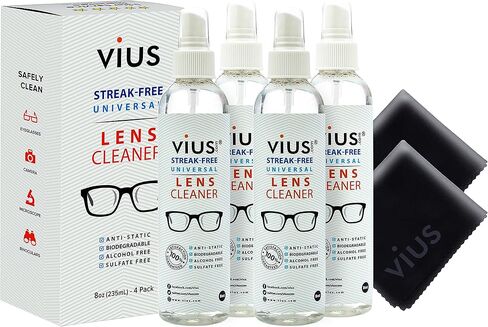 منظف ​​العدسات - بخاخ منظف العدسات الفاخر من فيوس للنظارات والكاميرات والعدسات الأخرى - ينظف بلطف بصمات الأصابع والغبار والزيوت (8 أونصة 4 عبوات) in Kuwait