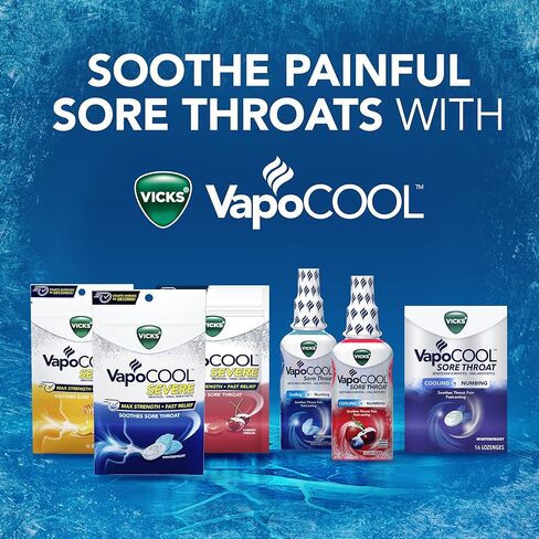 Vicks VapoCOOL SEVERE Medicated Sore Throat Drops, Fast-Acting Max Strength Relief, Soothes Sore Throat Pain Caused by Cough, Powerful Vicks Vapors, Menthol, Cherry Noze Flavor, 225ct (5 45ct packs) in Saudi Arabia