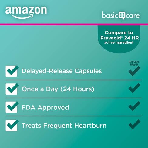 Amazon Basic Care Lansoprazole Delayed Release Capsules, 15 mg, Proton Pump Inhibitor, Treats Frequent Heartburn, 24 Hour Heartburn Medicine, 42 Count in Saudi Arabia