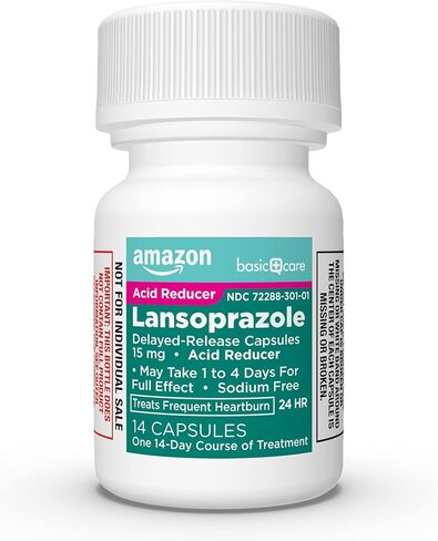Amazon Basic Care Lansoprazole Delayed Release Capsules, 15 mg, Proton Pump Inhibitor, Treats Frequent Heartburn, 24 Hour Heartburn Medicine, 42 Count in Saudi Arabia