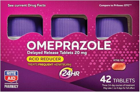 Rite Aid Acid Reducer Omeprazole Delayed Release Tablets - 20 mg, 3 Bottles, 14 Count Each (42 Count Total) - Heartburn Relief - Heartburn Medicine - Treats Frequent Heartburn in Saudi Arabia