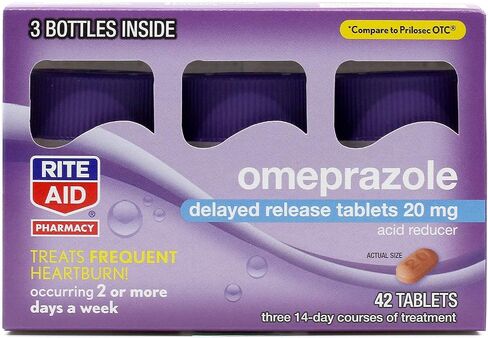 Rite Aid Acid Reducer Omeprazole Delayed Release Tablets - 20 mg, 3 Bottles, 14 Count Each (42 Count Total) - Heartburn Relief - Heartburn Medicine - Treats Frequent Heartburn in Saudi Arabia